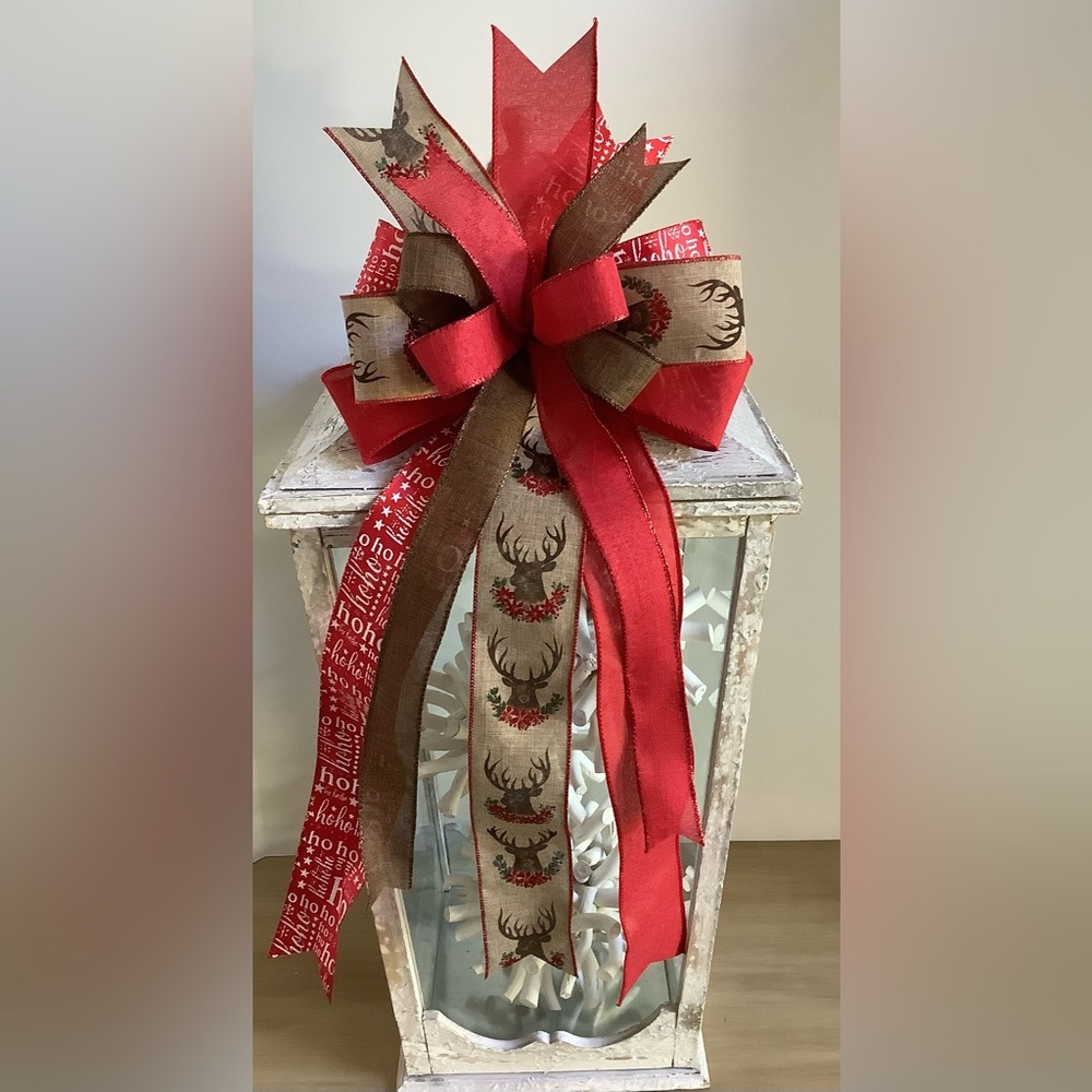 Red & Brown Christmas Deer Bow, Wreath Bow, Wreath Accent, Lantern Bow, & Winter